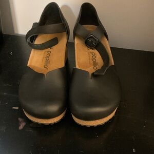 Papillio Black Leather Mules with Strap